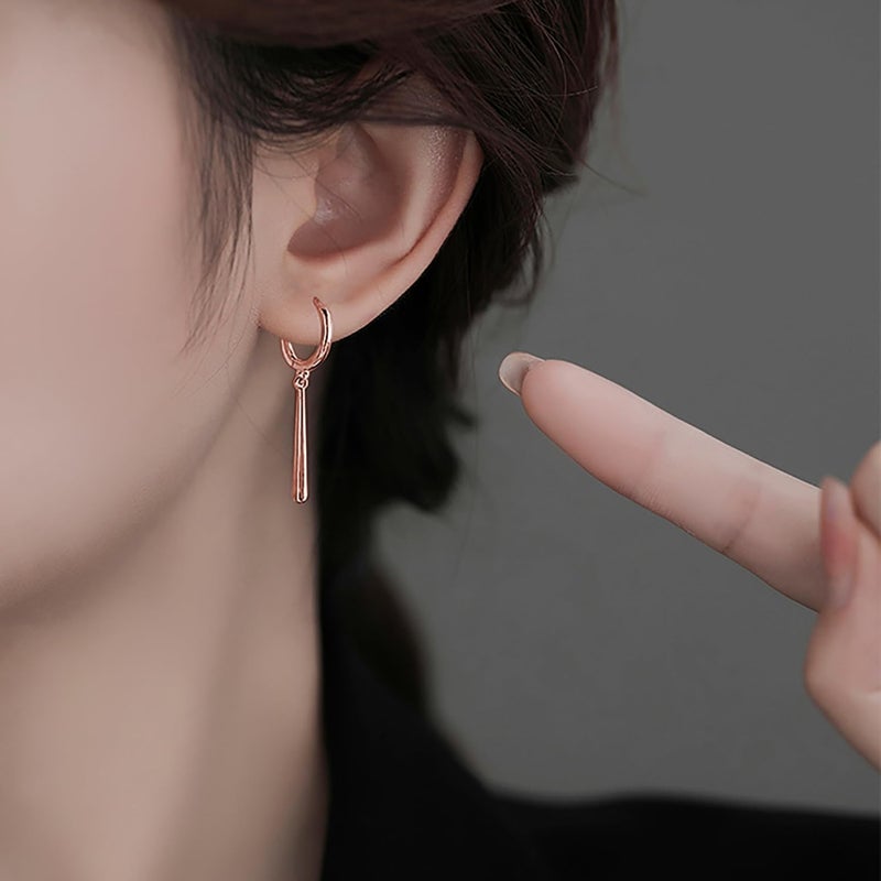 Reffeer Solid 925 Sterling Silver Bar Hoop Dangle Earrings for Women Teens Bar Dangle Earrings Minimalist Hoop Drop Earrings - Image 3